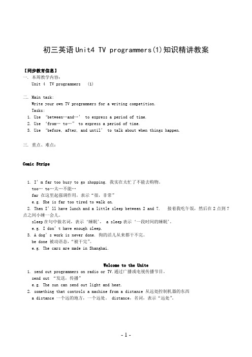 初三英语Unit4 TV programmers(1)知识精讲教案