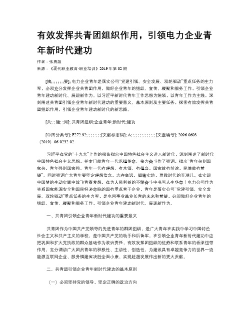 有效发挥共青团组织作用,引领电力企业青年新时代建功