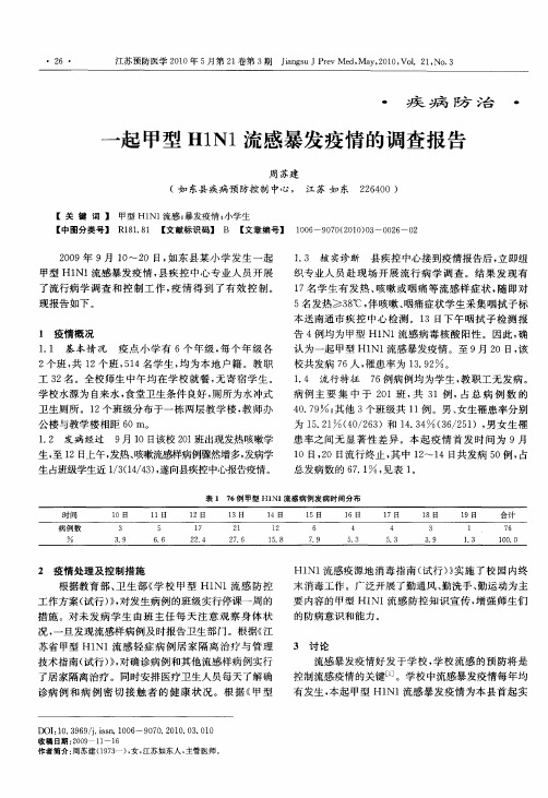 一起甲型H1N1流感暴发疫情的调查报告