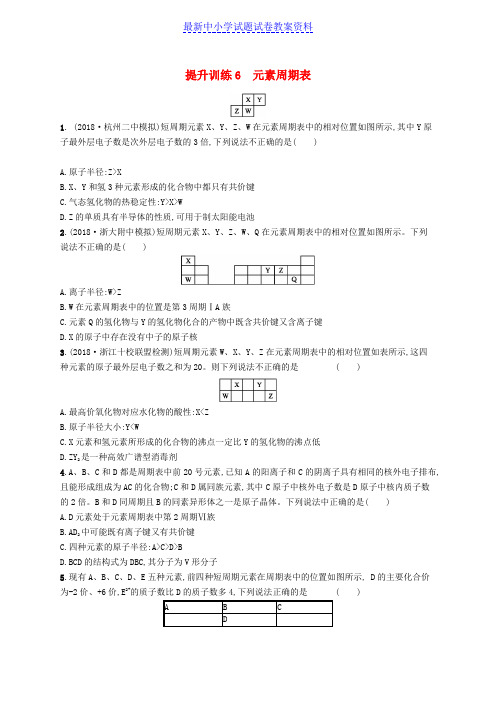 精品浙江版高考化学考前提升训练6元素周期表