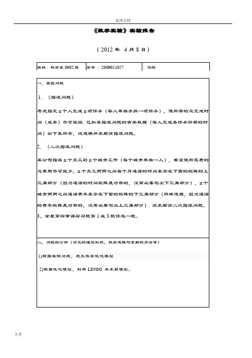 《数学实验》实验报告材料