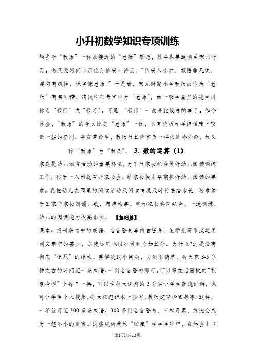 小升初数学知识专项训练一   数与代数3.数的运算(1)