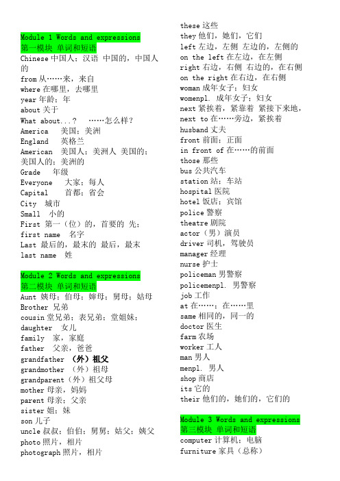 外研版 七年级上册英语单词汇总表