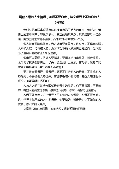 精辟入骨的人生悟语，永远不要自卑，这个世界上不如你的人多得是