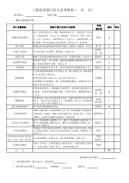 新工程技术部员工考核表