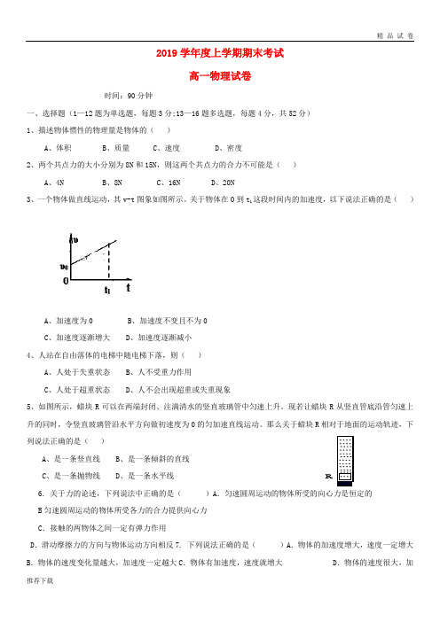 [精品]2019学年高一物理上学期期末考试试题(新版)新人教版(1)