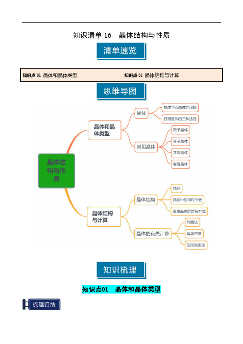 知识清单16 晶体结构与性质(教师版) 2025年高考化学一轮复习知识清单