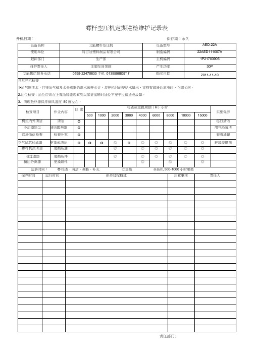 螺杆空压机定期巡检维护记录表