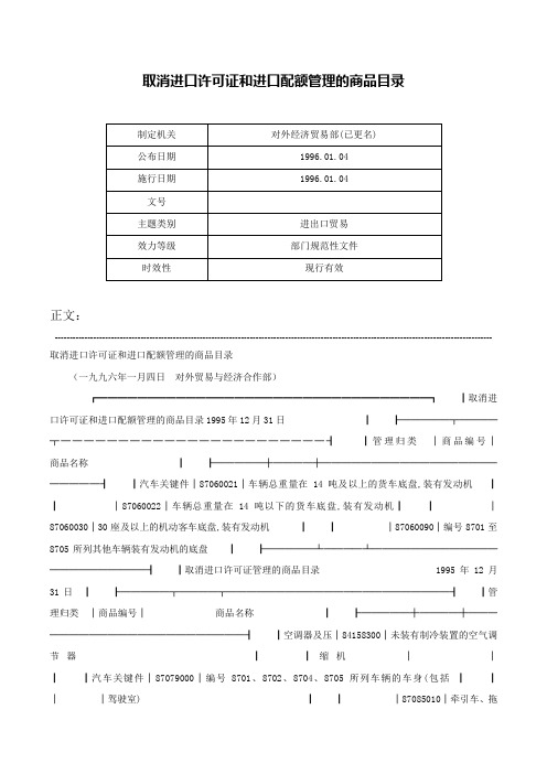 取消进口许可证和进口配额管理的商品目录-