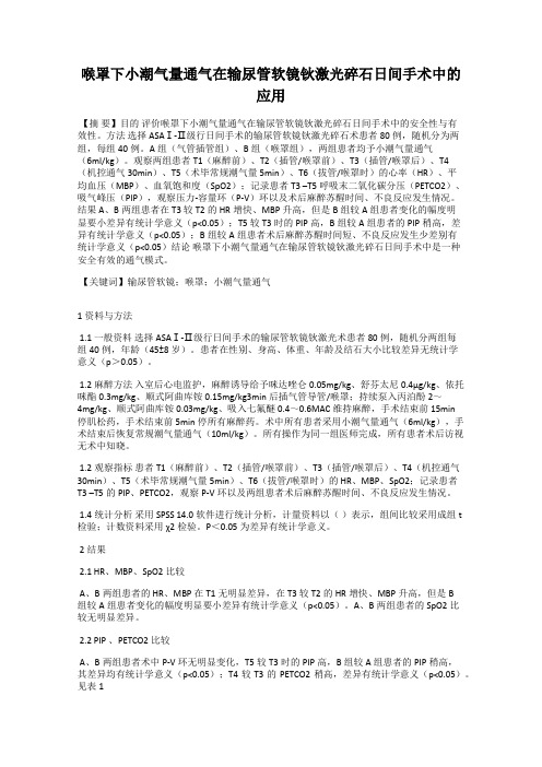 喉罩下小潮气量通气在输尿管软镜钬激光碎石日间手术中的应用