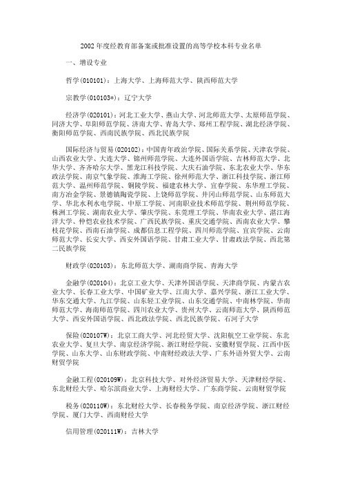 2002年度经教育部备案或批准设置的高等学校本科专业名单