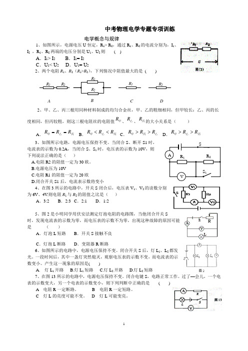 中考物理电学专题专项训练