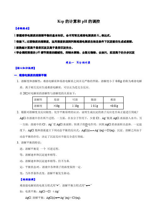 Ksp的计算和pH的调控高考化学