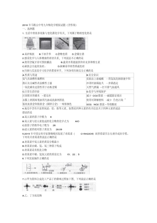 2018年安徽省马鞍山市中考九年级化学模拟试题