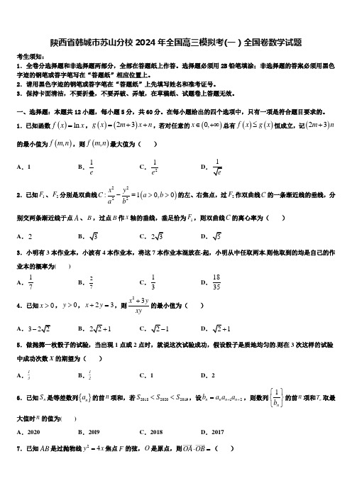 陕西省韩城市苏山分校2024年全国高三模拟考(一)全国卷数学试题