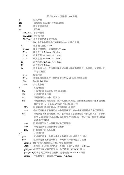 第六版AJCC乳腺癌TNM分期