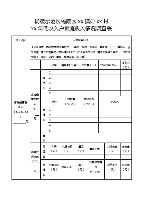 低收入户家庭收入情况调查表