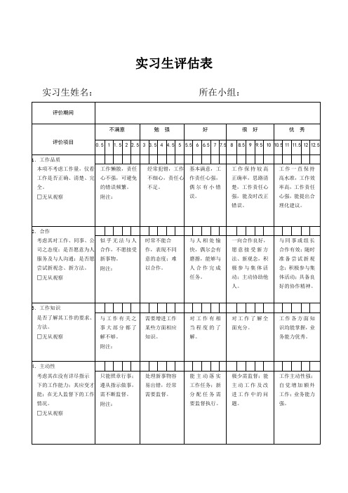 实习生评估表