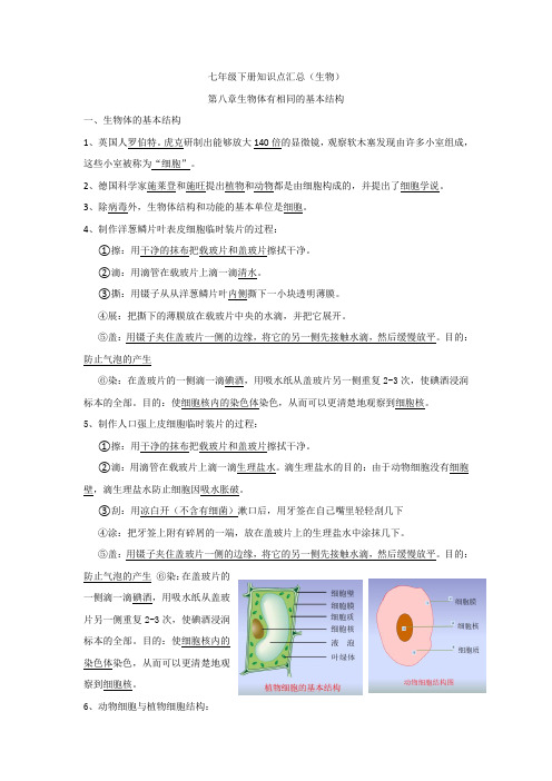 苏科版七年级生物下册知识点汇总