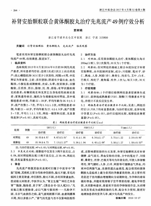 补肾安胎颗粒联合黄体酮胶丸治疗先兆流产49例疗效分析