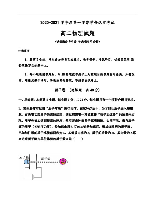 山东省济宁市嘉祥县第一中学2020-2021高二上学期期中考试物理试题 Word版含答案