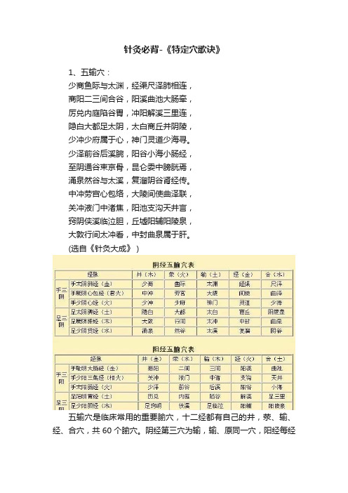 针灸必背-《特定穴歌诀》