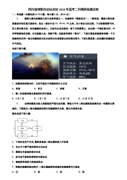 四川省绵阳市达标名校2018年高考二月调研地理试卷含解析