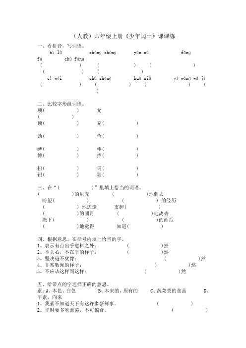 (人教)六年级上册少年闰土课课练