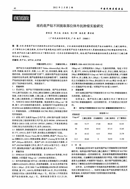 瑶药葫芦钻不同提取部位体外抗肿瘤实验研究