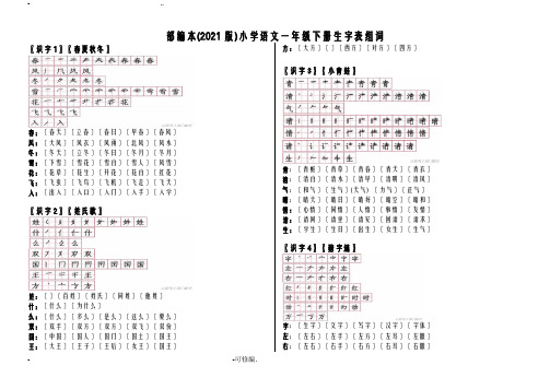 部编版语文一年级下生字组词带笔顺(2018版)