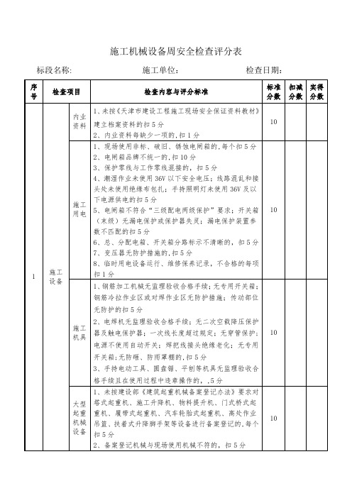 施工机械设备周安全检查评分表