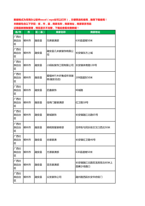 2020新版广西壮族自治区柳州市融安县装修工商企业公司商家名录名单黄页联系电话号码地址大全35家