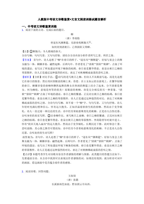 人教版中考语文诗歌鉴赏+文言文阅读训练试题含解析