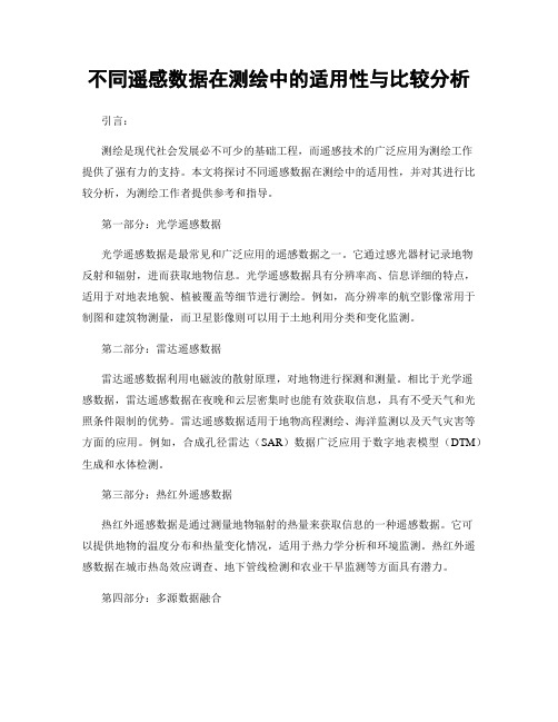 不同遥感数据在测绘中的适用性与比较分析