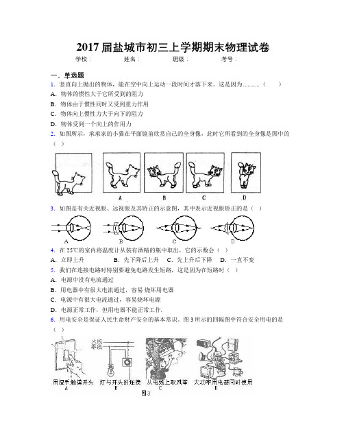 2017届盐城市初三上学期期末物理试卷