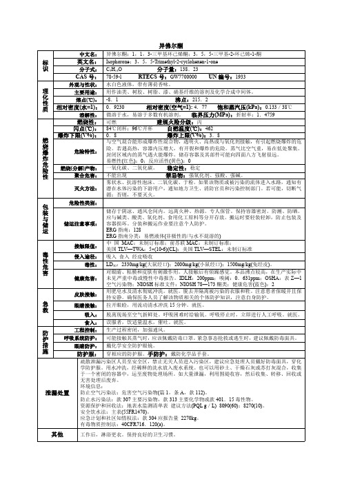 异佛尔酮化学品安全技术说明书MSDS