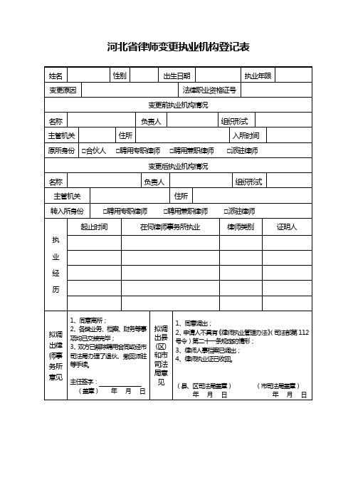 执业律师变更执业登记表(二)