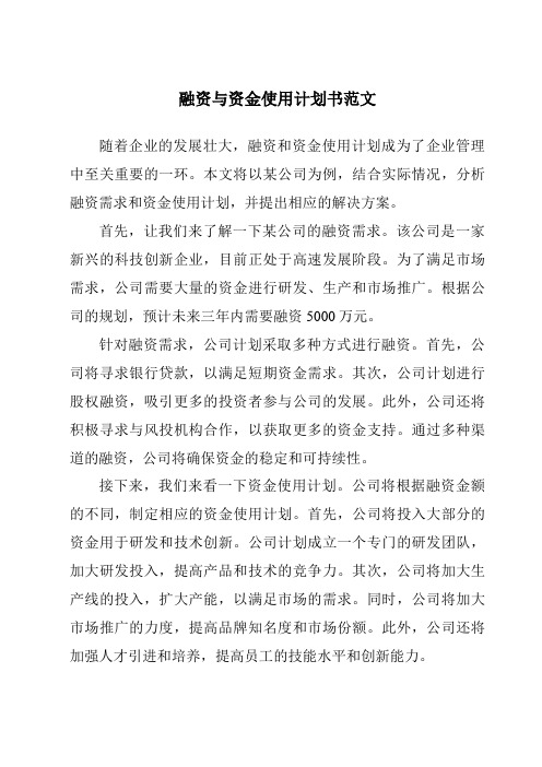 融资与资金使用计划书范文