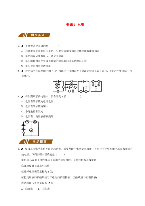 九年级物理上册13.4电压和电压表的使用专题1电压课程讲义新版苏科版