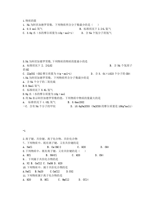 历年福建高中化学会考真题模块