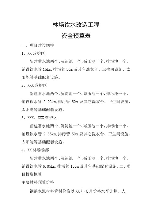 饮水改造工程金预算表