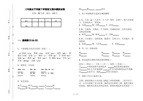 三年级水平突破下学期语文期末模拟试卷