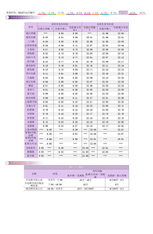 上海轨道交通10号线时刻表