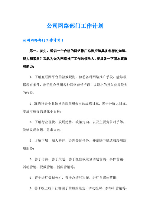 公司网络部门工作计划