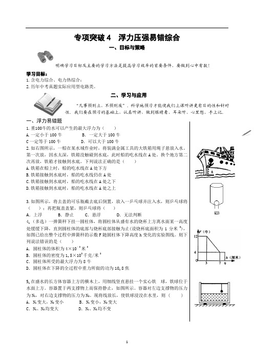 中考物理 专项突破4  浮力压强易错综合