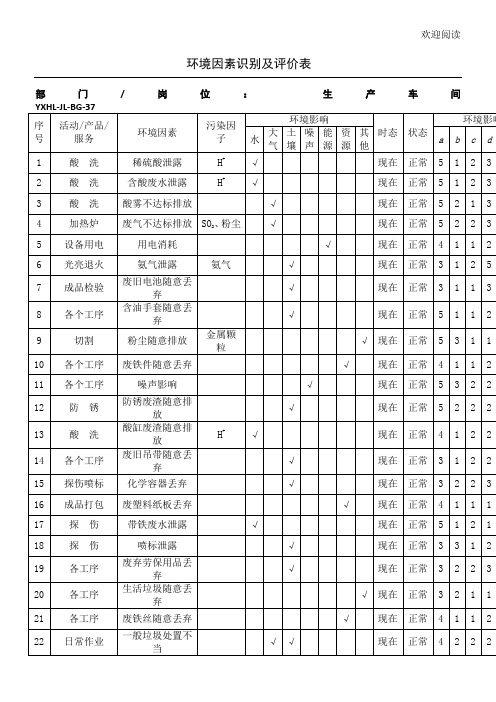 环境因素识别及评价表格模板