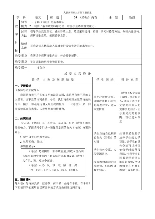 九年级下册语文教案24、《诗经》两首