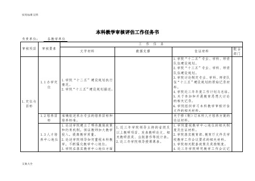 本科教学审核评估工作任务书——二级学院