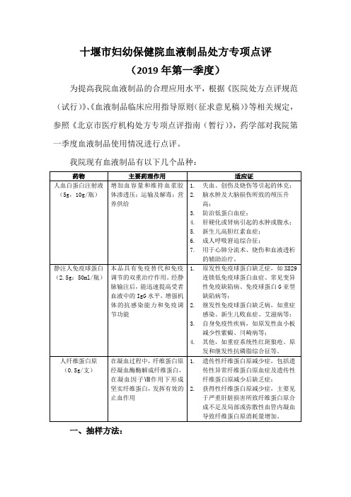 2019年第一季度十堰市妇幼保健院血液制品处方专项点评