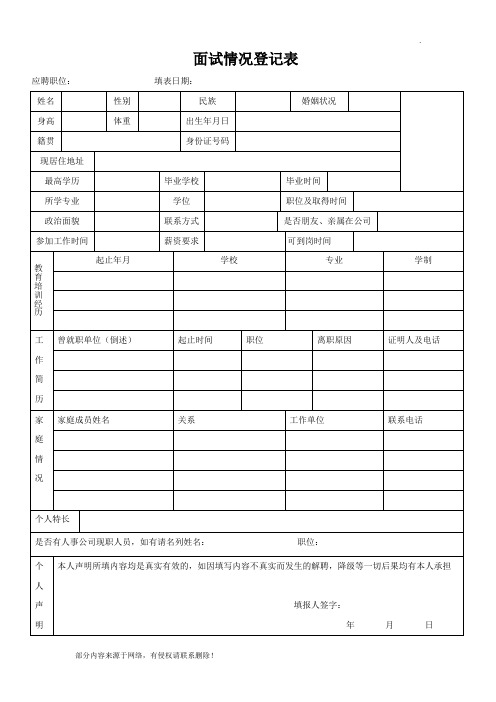 面试情况登记表